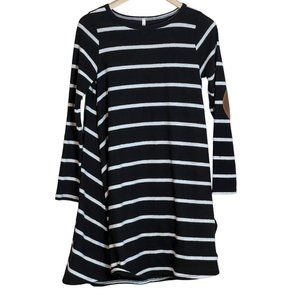 Bellamie‎ Dress White Black Striped Elbow Patches  Size Small